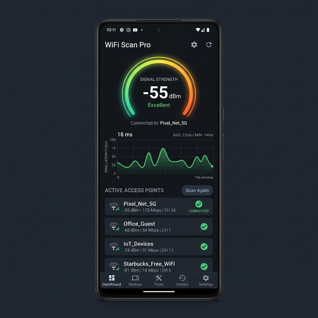 Captura de pantalla de la interfaz de WiFi Scan Pro